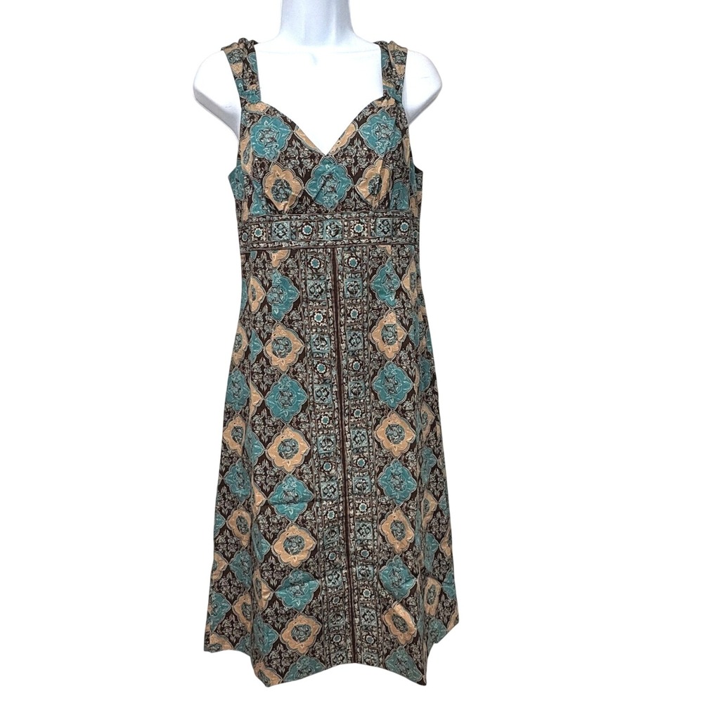Loft Boho Floral Sundress Size 8 Midi Retro Print Cotton Vacation Dress Cottage‎